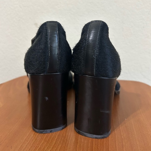 Vintage Kenneth Cole Black Leather Fur Exterior Clasp strap closure Italy Size 8 - Picture 4 of 11